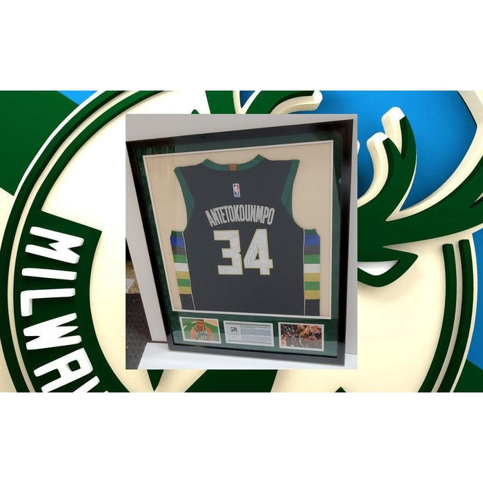 Giannis Antetokounmpo Milwaukee Bucks game model jersey size extra large game model signed and framed with proof