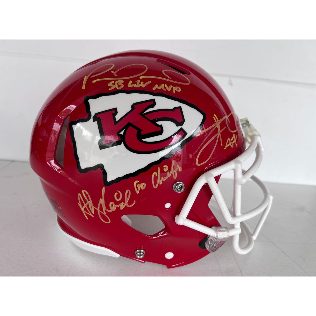 Kansas City Chiefs Speed Authentic Game model helmet Patrick Mahomes, Travis Kelce, Andy Reid signed with inscription & proof.