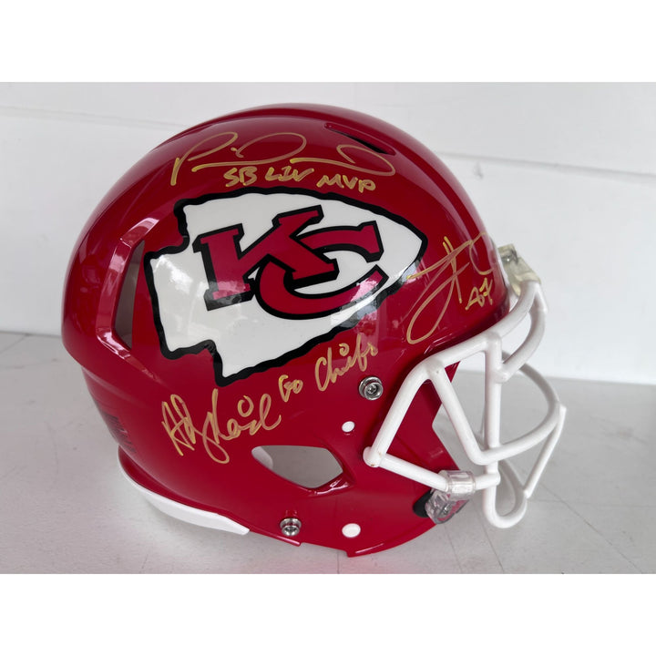 Kansas City Chiefs Speed Authentic Game model helmet Patrick Mahomes, Travis Kelce, Andy Reid signed with inscription & proof.