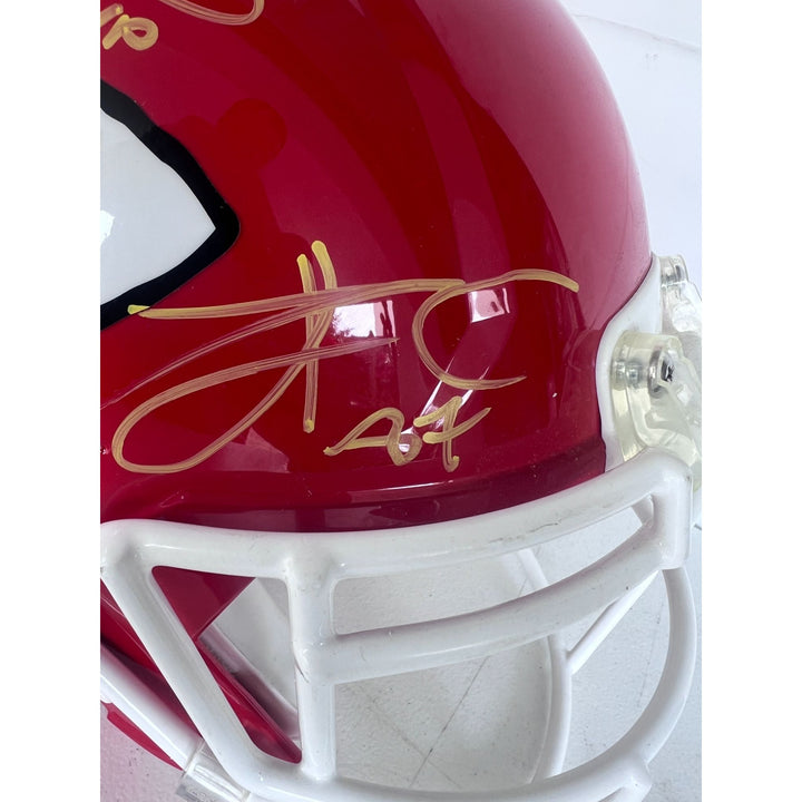 Kansas City Chiefs Speed Authentic Game model helmet Patrick Mahomes, Travis Kelce, Andy Reid signed with inscription & proof.