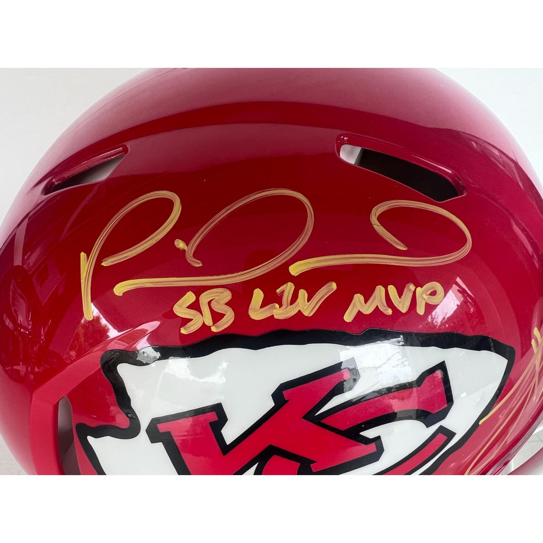Kansas City Chiefs Speed Authentic Game model helmet Patrick Mahomes, Travis Kelce, Andy Reid signed with inscription & proof.