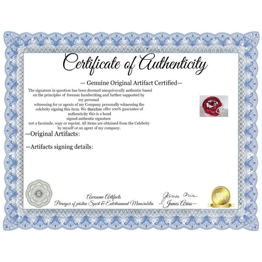 Kansas City Chiefs Speed Authentic Game model helmet Patrick Mahomes, Travis Kelce, Andy Reid signed with inscription & proof.