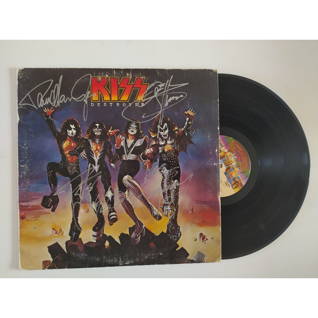 Kiss Destroyer Paul Stanley Gene Simmons Ace Freely Peter Criss original LP signed with proof