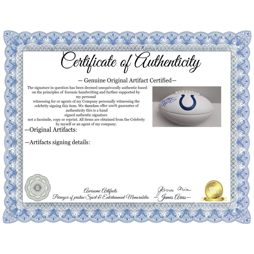 Daniel Jones NFL MVP candidate & rushing leader Indianapolis Colts 2025 full size football signed with proof