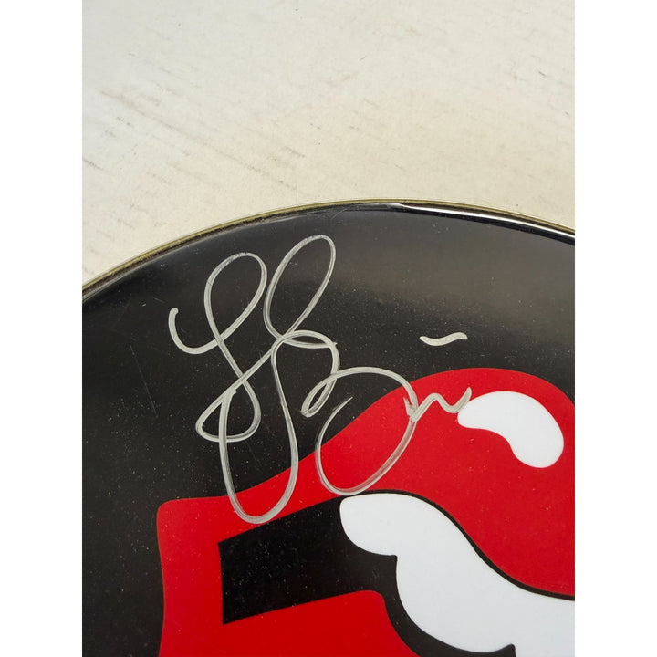 Keith Richards, Charlie Watts, Ronnie Wood, Mick Jagger, The Rolling Stones one-of-a-kind drumhead signed with proof.