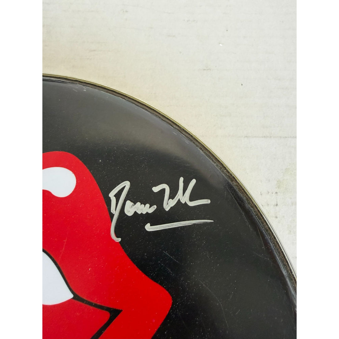 Keith Richards, Charlie Watts, Ronnie Wood, Mick Jagger, The Rolling Stones one-of-a-kind drumhead signed with proof.