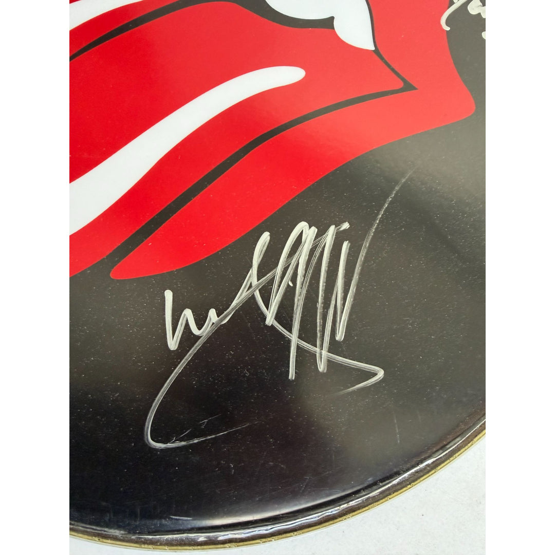 Keith Richards, Charlie Watts, Ronnie Wood, Mick Jagger, The Rolling Stones one-of-a-kind drumhead signed with proof.