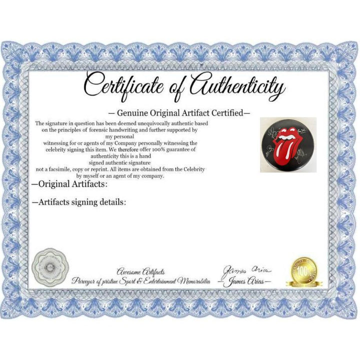 Keith Richards, Charlie Watts, Ronnie Wood, Mick Jagger, The Rolling Stones one-of-a-kind drumhead signed with proof.