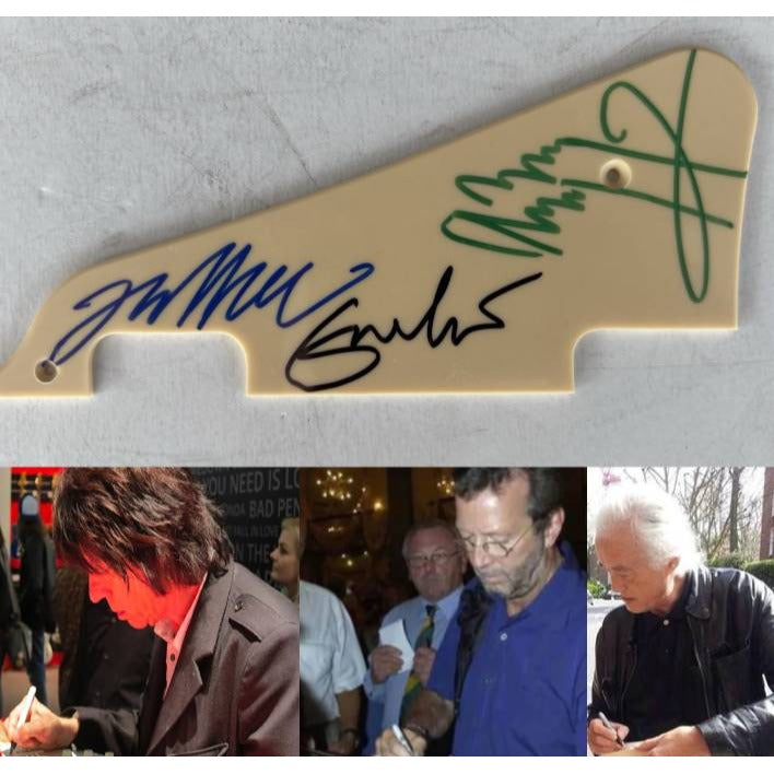 Jimmy Page Eric Clapton & Jeff Beck Gibson Les Paul pickguard signed with proof.