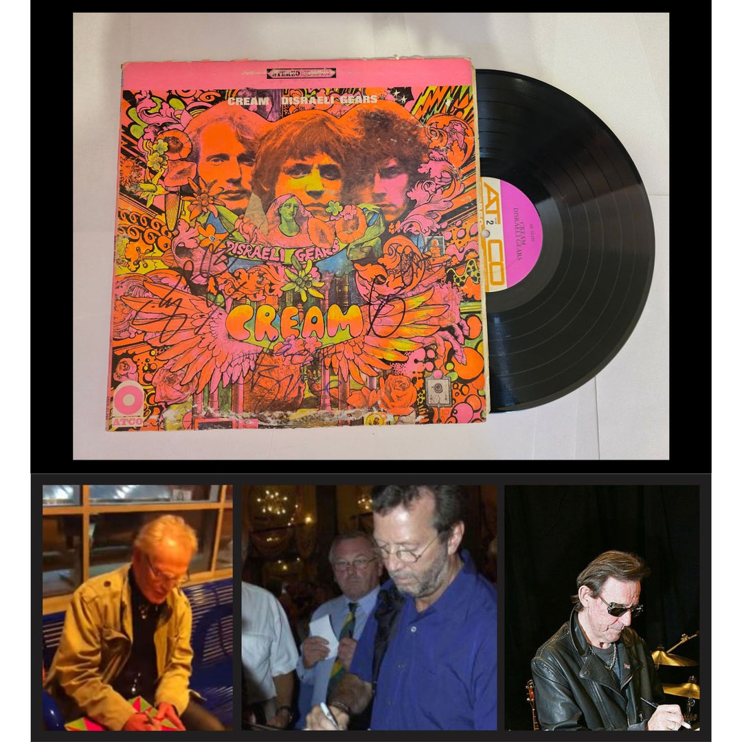 Cream Eric Clapton, Ginger Baker, Jack Bruce "Disraeli Gears" LP signed with proof.