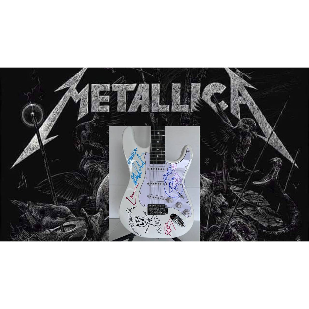 James Hetfield Lars Ulrich Robert Trujillo Jason Newsted kirk hammett Metallica electric guitar signed with proof..