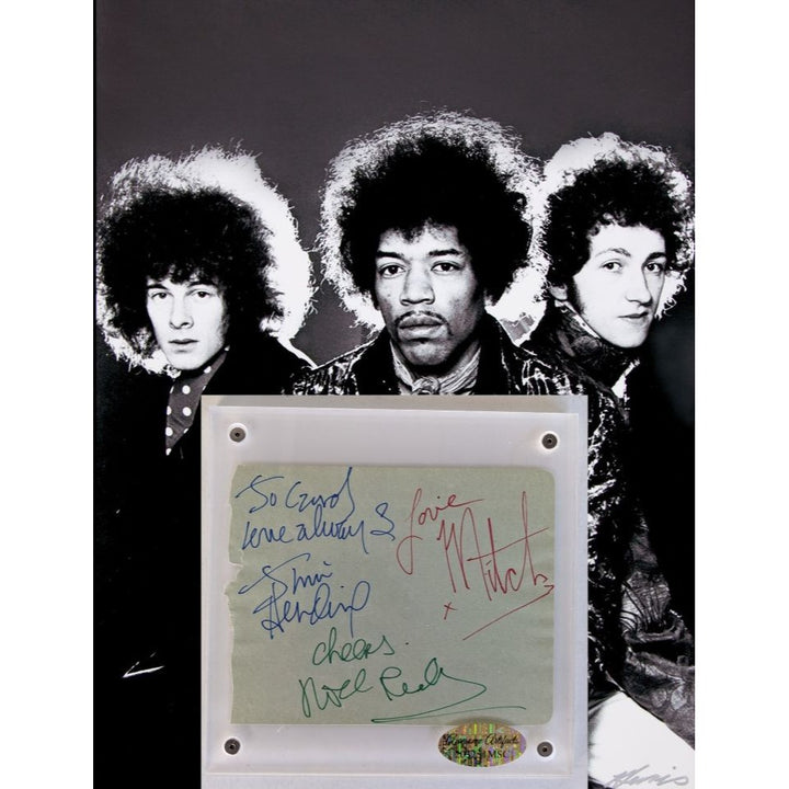 Jimi Hendrix Experience, Noel Redding, Mitch Mitchell & Jimi Hendrix Vintage autograph book page signed with proof
