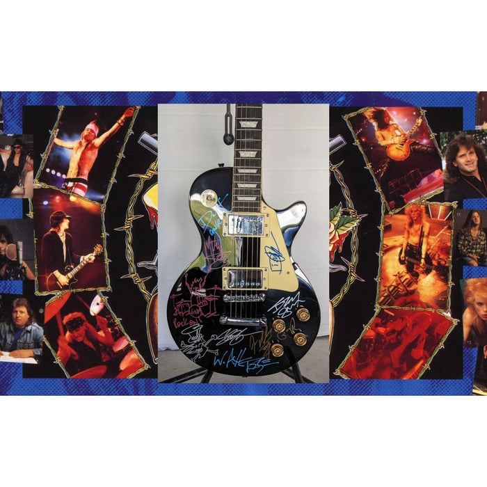 Guns N Roses Axl Rose, Matt Sorum w/ sketch, Slash w/ sketch, Izzy Stradlin, Duff McKagan, Steve Adler black les paul electric guitar