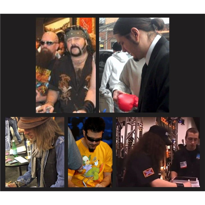 Pantera Dimebag Darrel Abbott, Vinnie Paul, Phil Anselmo, Rex Brown & Charlie Benante, Fender Stratocaster electric guitar signed with proof