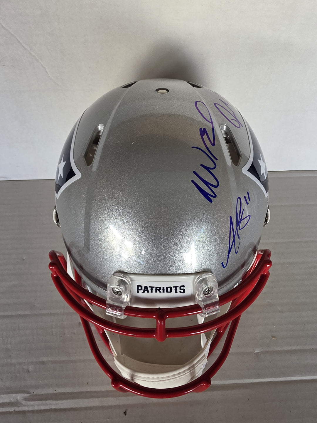New England Patriots Drake Maye A.J. Brown TreVeyon Henderson Rhamondre Stevenson Mike Vrabel Robert Kraft Riddell Speed Authentic Game Model Helmet Signed We Are All Patriots.