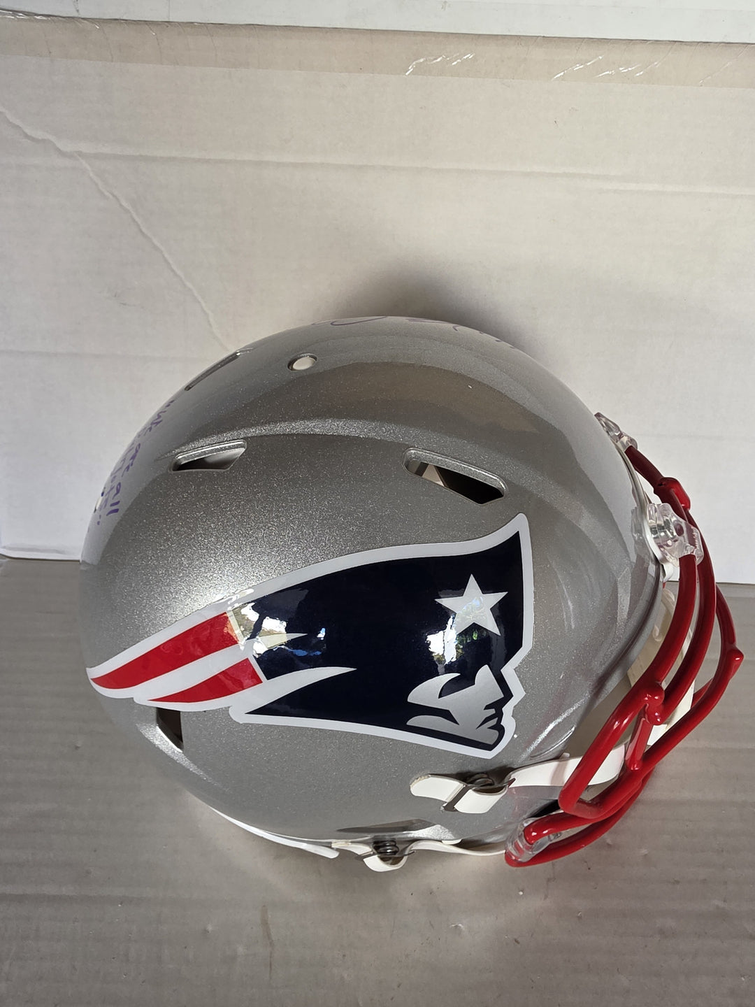 New England Patriots Drake Maye A.J. Brown TreVeyon Henderson Rhamondre Stevenson Mike Vrabel Robert Kraft Riddell Speed Authentic Game Model Helmet Signed We Are All Patriots.