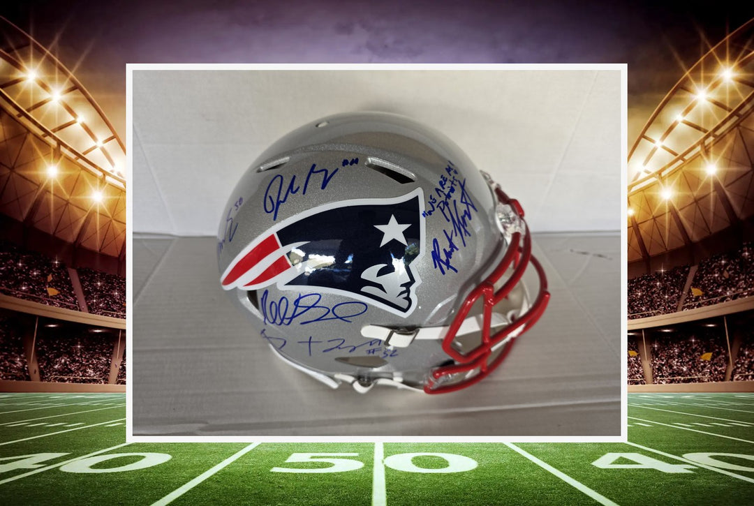 New England Patriots Drake Maye Robert Kraft TreVeyon Henderson Rhamondre Stevenson Stefon Diggs Robert Spillane Riddell Speed Authentic Game Model Helmet Signed.