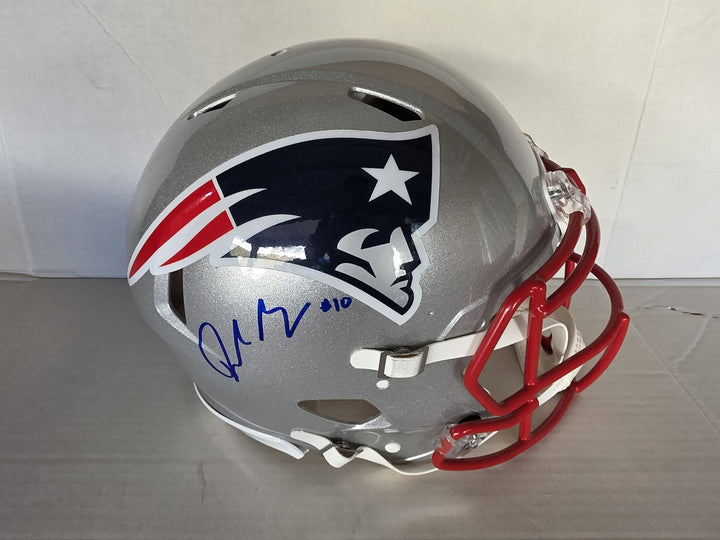 Drake Maye New England Patriots Riddell Speed Authentic Game Model Helmet Signed With Photo Proof.