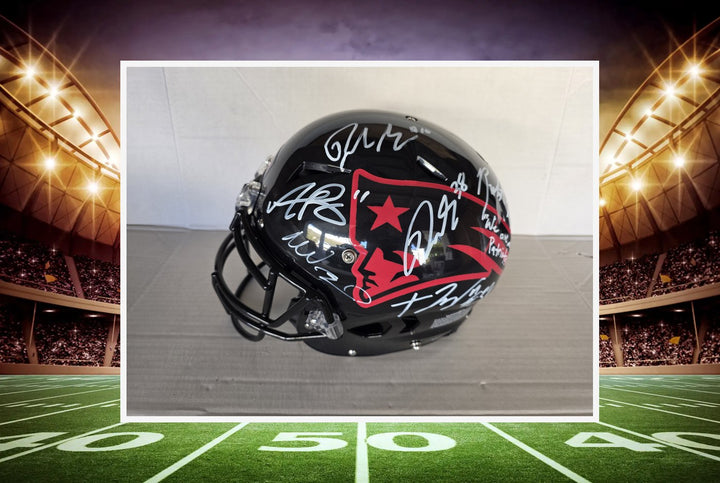 New England Patriots Drake Maye A.J. Brown TreVeyon Henderson Rhamondre Stevenson Robert Kraft Mike Vrabel Schutt Game Model Helmet Signed.