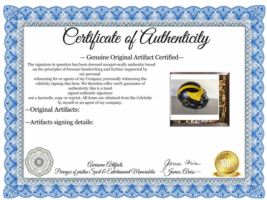 Tom Brady Michigan Wolverines Riddell Speed Full Size Helmet Signed Go Blue Inscription Photo Proof.
