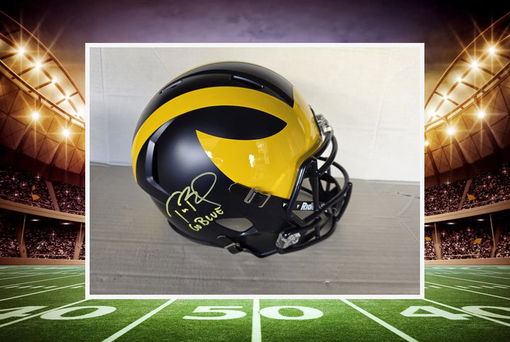 Tom Brady Michigan Wolverines Riddell Speed Full Size Helmet Signed Go Blue Inscription Photo Proof.