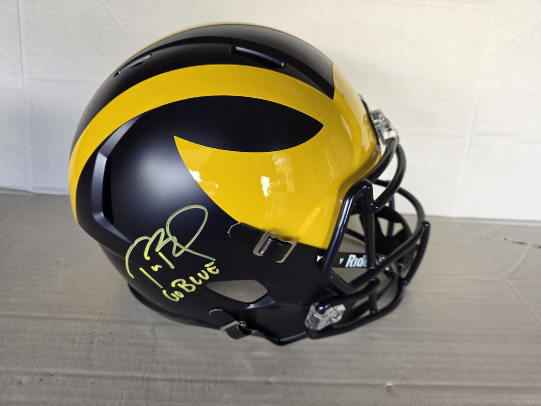 Tom Brady Michigan Wolverines Riddell Speed Full Size Helmet Signed Go Blue Inscription Photo Proof.