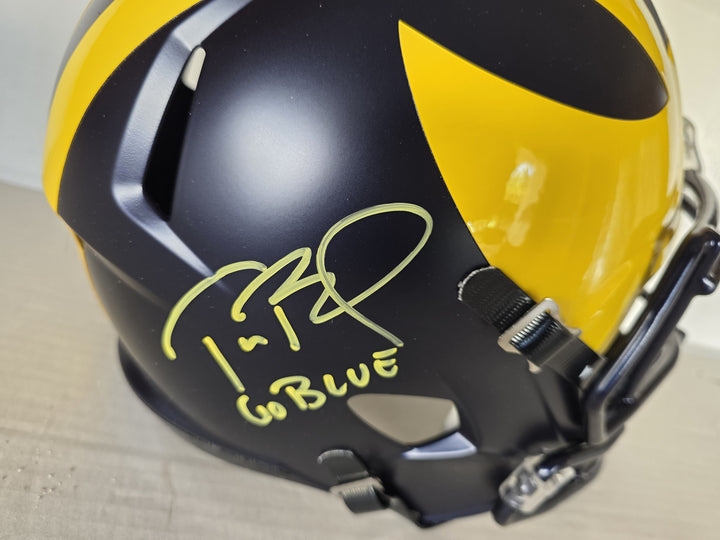 Tom Brady Michigan Wolverines Riddell Speed Full Size Helmet Signed Go Blue Inscription Photo Proof.