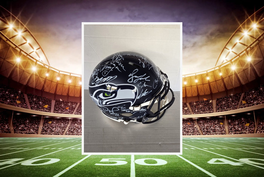 Seattle Seahawks 2025-26 Super Bowl Champions Riddell Speed Authentic Team Signed Helmet 43 Signatures White Ink B.