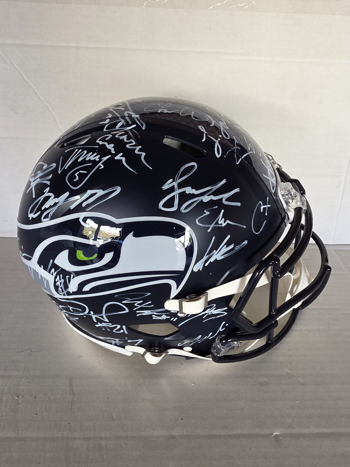 Seattle Seahawks 2025-26 Super Bowl Champions Riddell Speed Authentic Team Signed Helmet 43 Signatures White Ink B.