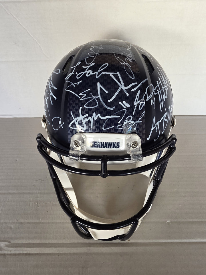 Seattle Seahawks 2025-26 Super Bowl Champions Riddell Speed Authentic Team Signed Helmet 43 Signatures White Ink B.