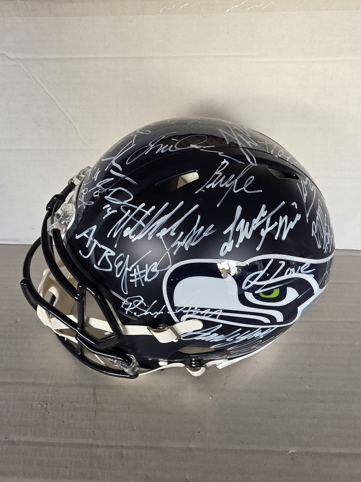 Seattle Seahawks 2025-26 Super Bowl Champions Riddell Speed Authentic Team Signed Helmet 43 Signatures White Ink B.