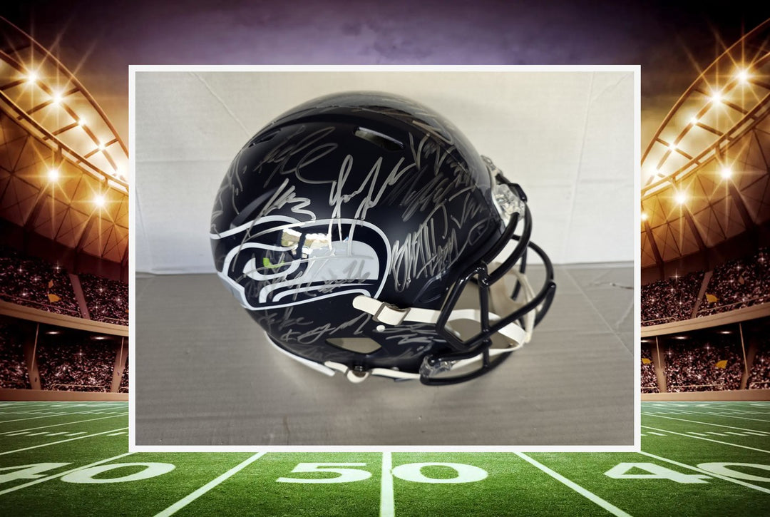 Seattle Seahawks 2025-26 Super Bowl Champions Riddell Speed Authentic Team Signed Helmet 43 Signatures Silver Ink.