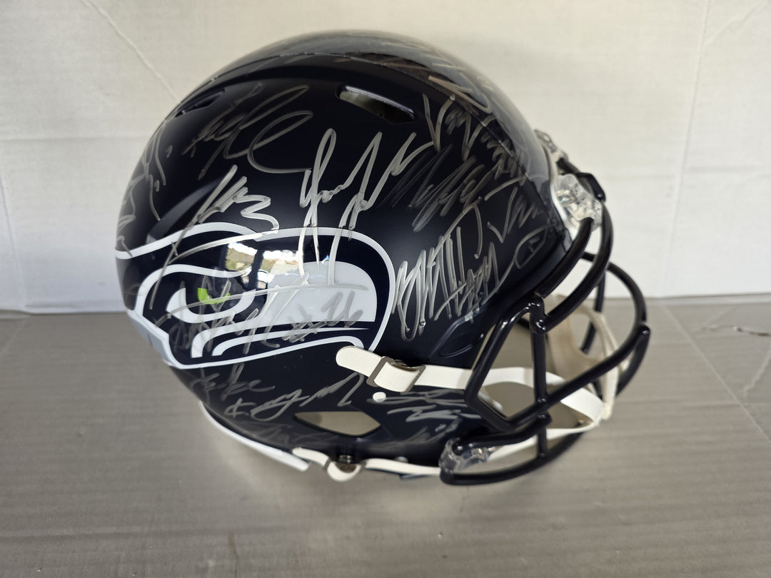 Seattle Seahawks 2025-26 Super Bowl Champions Riddell Speed Authentic Team Signed Helmet 43 Signatures Silver Ink.