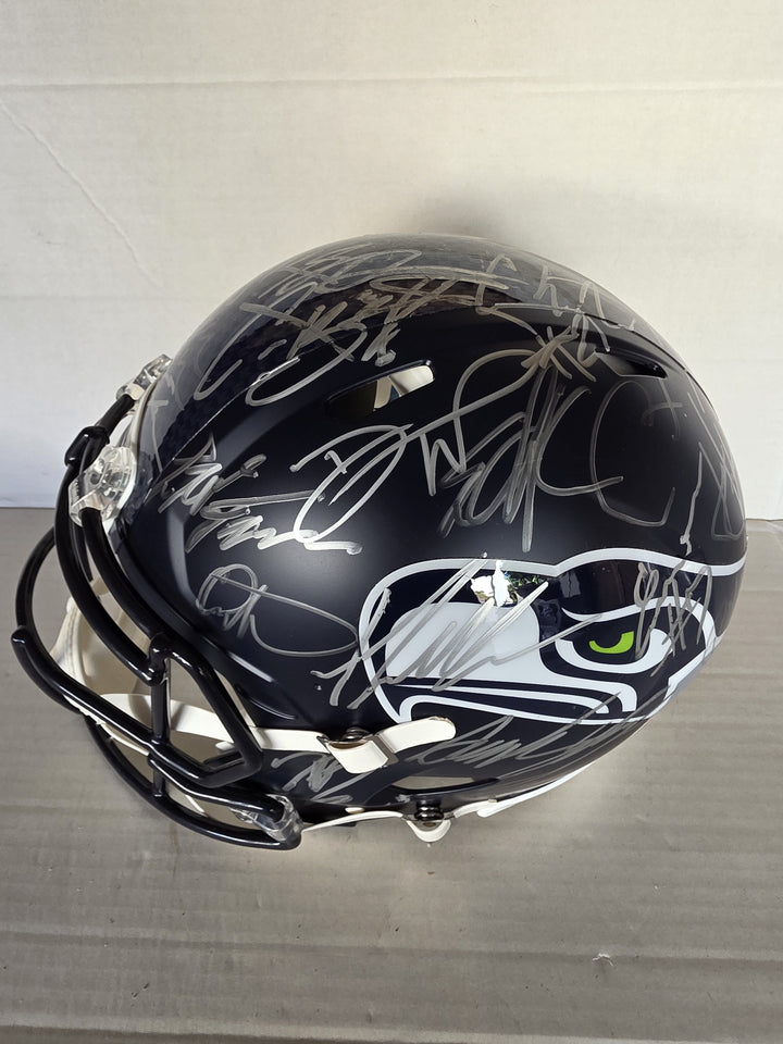 Seattle Seahawks 2025-26 Super Bowl Champions Riddell Speed Authentic Team Signed Helmet 43 Signatures Silver Ink.