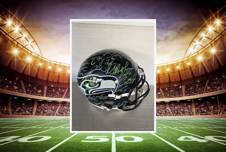 Seattle Seahawks 2025-26 Super Bowl Champions Riddell Speed Authentic Team Signed Helmet 43 Signatures Green Ink.