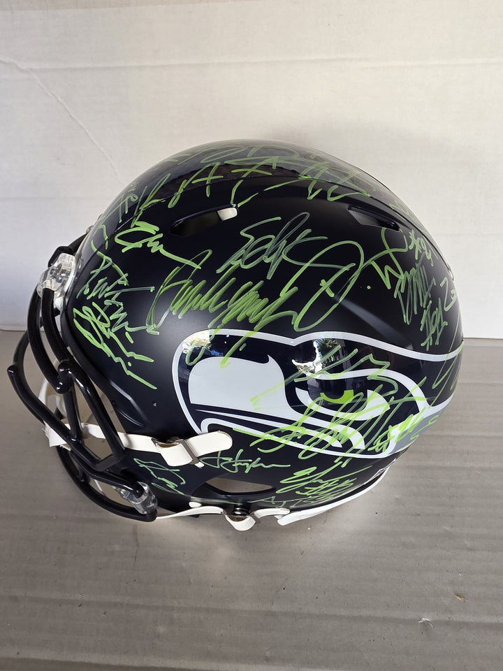 Seattle Seahawks 2025-26 Super Bowl Champions Riddell Speed Authentic Team Signed Helmet 43 Signatures Green Ink.