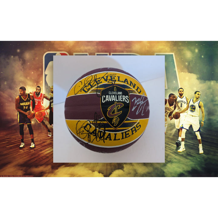 Cleveland Cavaliers LeBron James Kyrie Irving NBA champions team signed basketball with proof.