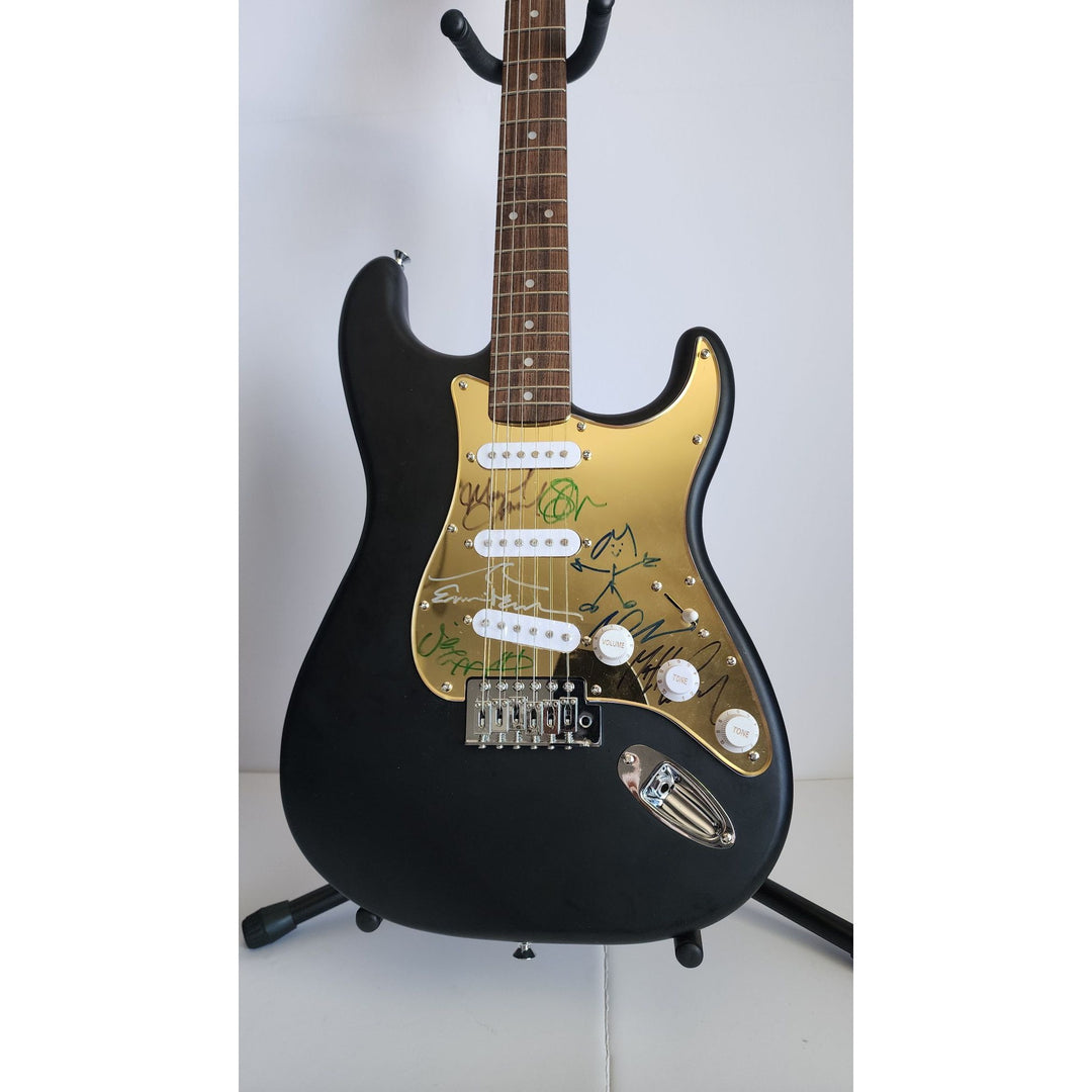 Eddie Vedder, Matt McCready, Matt Cameron, Stone Gossard, Jeff Amen, Pearl Jam Fender Stratocaster Squier electric guitar signed with proof