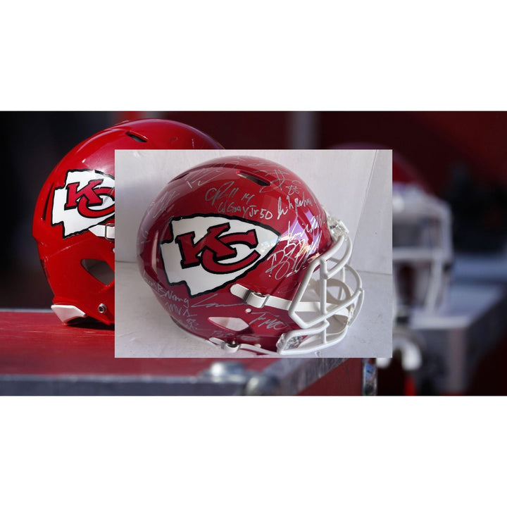 Kansas City Chiefs Patrick Mahomes Travis Kelce Chris Jones Andy Reid 2023-24 authentic helmet team signed with proof