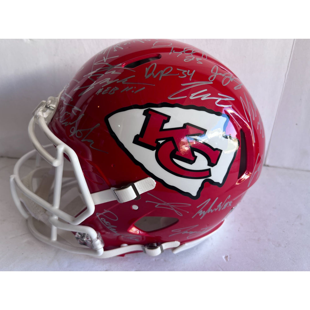 Kansas City Chiefs Patrick Mahomes Travis Kelce Chris Jones Andy Reid 2023-24 authentic helmet team signed with proof