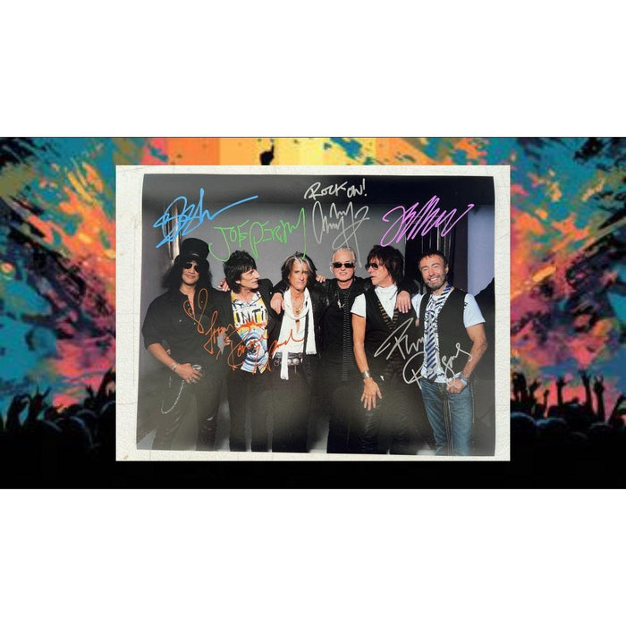 Slash Ronnie Wood Joe Perry Jimmy Page Jeff Beck and Paul Rodgers 11x14 photo signed with proof