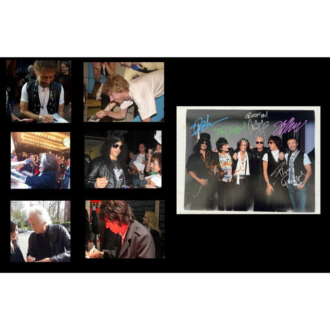Slash Ronnie Wood Joe Perry Jimmy Page Jeff Beck and Paul Rodgers 11x14 photo signed with proof.