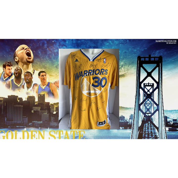 Golden State Warriors Stephen Curry NBA champions shooting shirt team signed with proof