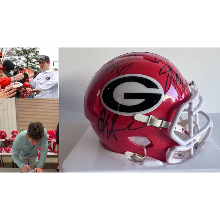 Georgia Bulldogs Brock Bowers Ladd McConkey Stetson Bennett Kirby Smart Riddell mini helmet