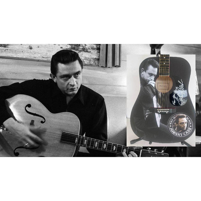 Johnny Cash  one of a kind full size acoustic guitar signed with poof