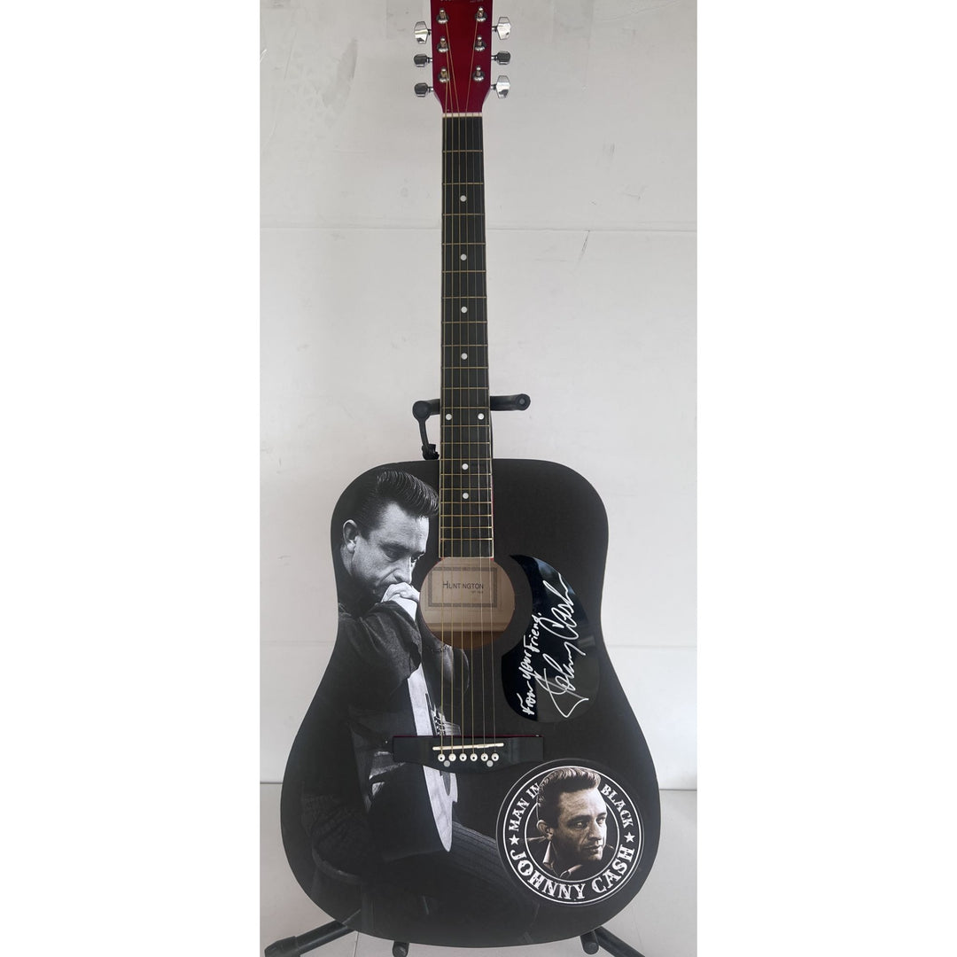 Johnny Cash  one of a kind full size acoustic guitar signed with poof.