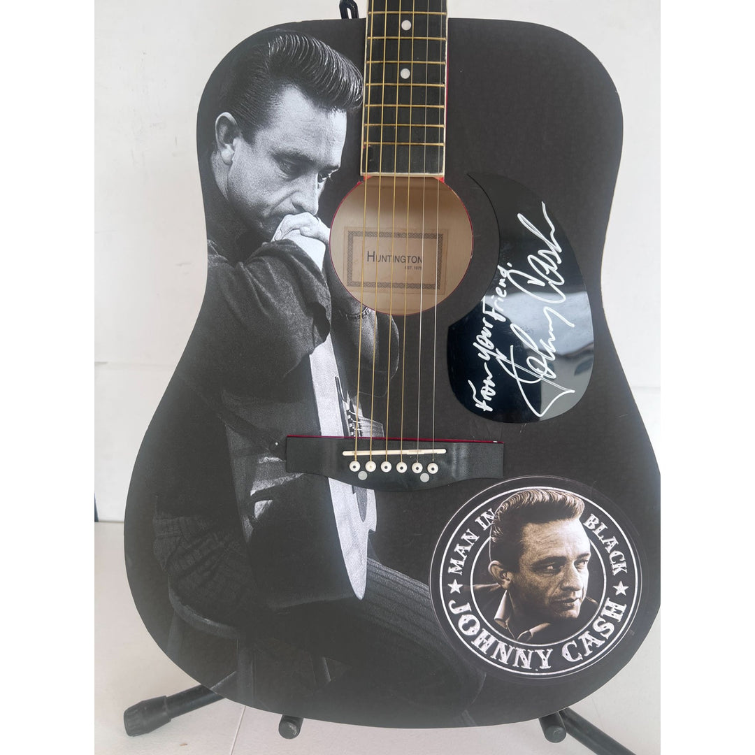 Johnny Cash  one of a kind full size acoustic guitar signed with poof.