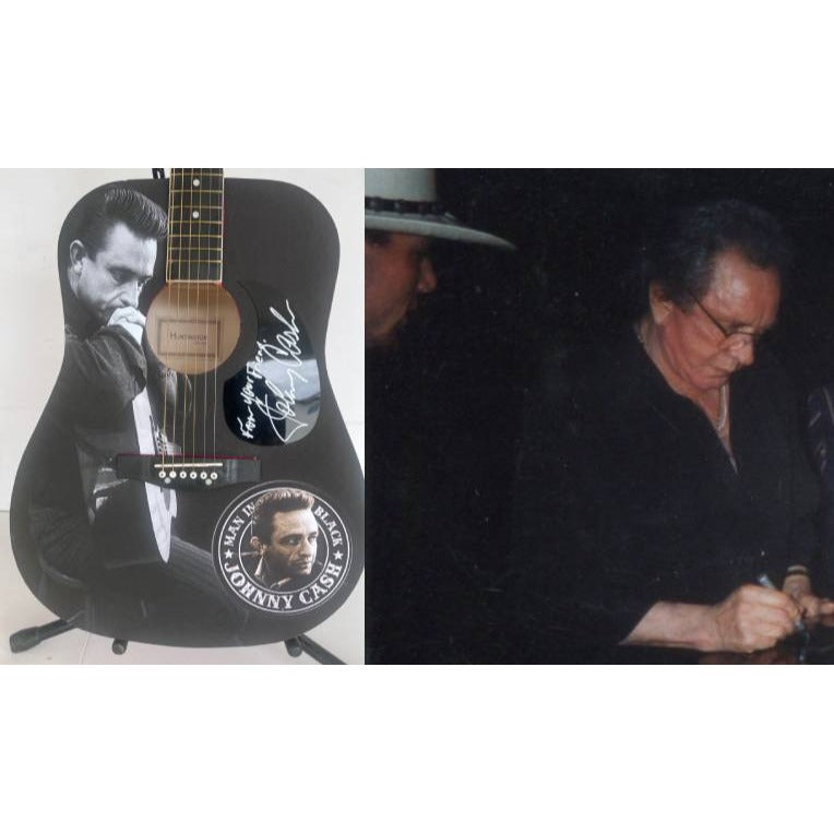Johnny Cash  one of a kind full size acoustic guitar signed with poof.