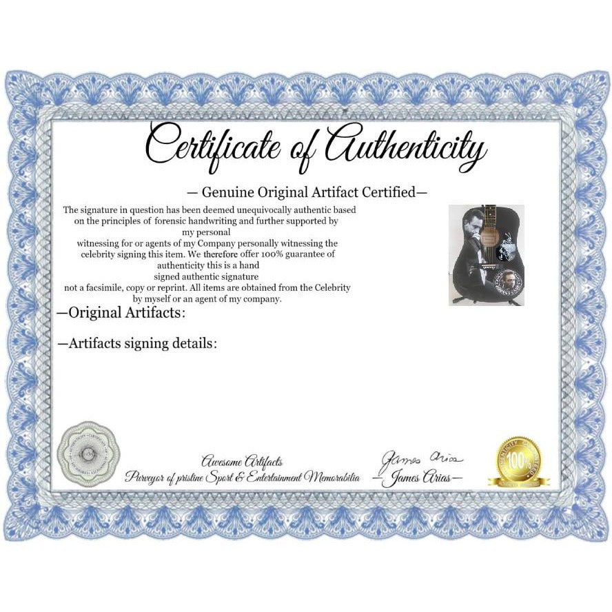 Johnny Cash  one of a kind full size acoustic guitar signed with poof.