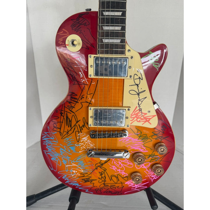 Heavy Metals Greatest bands Black Sabbath Metallica Judas Priest Iron Maiden Cherry Les Paul electric guitar signed with proof.